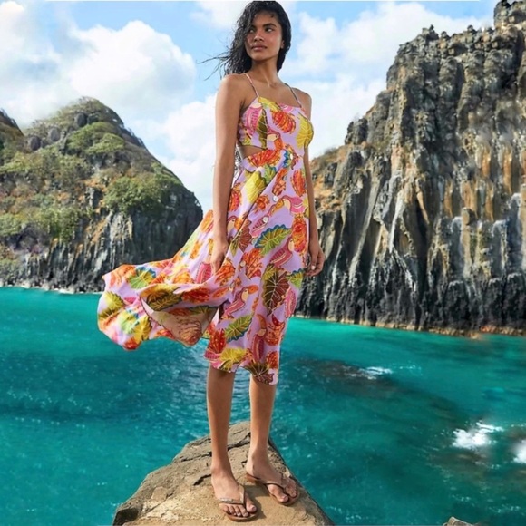 Farm Rio lilac bananas midi dress NWT - Picture 2 of 10